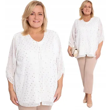 Dámská halenka Bílá šifonová halenka se zlatým vzorem a vázáním, velikost 56