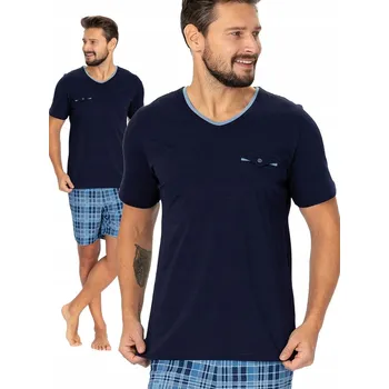 Pánské pyžamo Hotberg LEON - elegantní krátké pánské pyžamo tmavě modré barvy s výstřihem do V, XXL