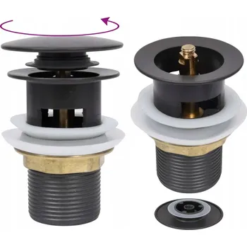 Sifon Zátka Klik-Klak s přepadem a odpadní trubkou, Zinek/Mosaz, Šedá, 6,4x