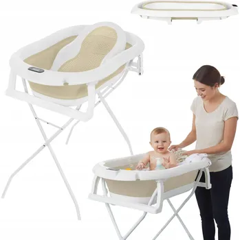 koupací vanička Skládací vanička Primabobo hnědo-béžová se stojanem a teploměrem