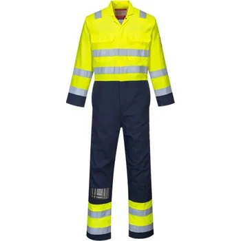 Pracovní kombinéza PortWest | Pracovní antistatická kombinéza Bizflame Hi-Vis - Yellow/Navy / M / M / žlutá