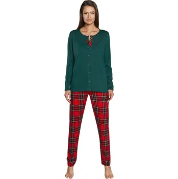 Dámské noční prádlo Dámské pyžamo Zorza Italian Fashion s dlouhým rukávem, dlouhé kostkované kalhoty, velikost L