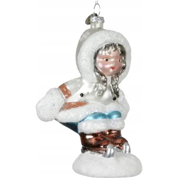 Vánoční dekorace Vánoční Koule skleněná Eskymák - na bruslích 11 cm