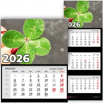 Obraz Trojdílný kalendář na rok 2026, nástěnný, kancelářský - motiv přírody, Jetel - různé vzory