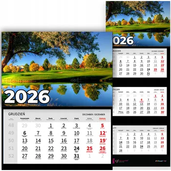 Obraz Trojdílný nástěnný kalendář na rok 2026 - Kancelářský, závěsný, motiv rybník - Mix vzorů