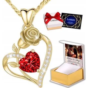 Náhrdelník Zlatý Náhrdelník Rubinové Srdce Květ Života Růže se Zirkony STŘÍBRO 925