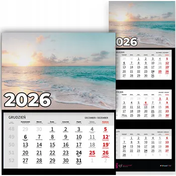 Kalendář Trojdílný kalendář 2026 Stolní závěsný nástěnný Příroda Moře Mix Vzorů