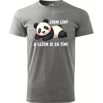 Pánské tričko Sablio Tričko s potiskem Jsem líný a ležím si za tím - šedé S