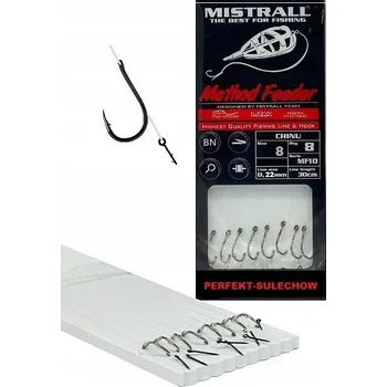 Rybářský háček Háčky na krmení s protihrotem Mistrall METHOD FEEDER 8 ks