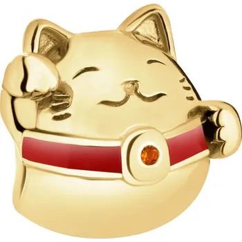 Přívěsek Pozlacený stříbrný přívěsek se zirkonem a smaltem - kočka - AP543-3492