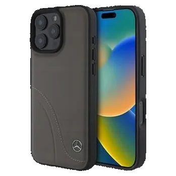Pouzdro na mobilní telefon Mercedes Curved Stitches Leather Zadní Kryt pro iPhone 16 Pro Brown