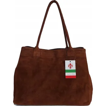 Vera Pelle kabelka z pravé broušené kůže (semiš) hnědá