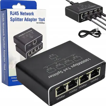 Switch LAN SPLITTER 4 ADAPTÉR ROZDĚLOVAČ SWITCH 4xRJ45 ETHERNET 1000Mb GIGABIT