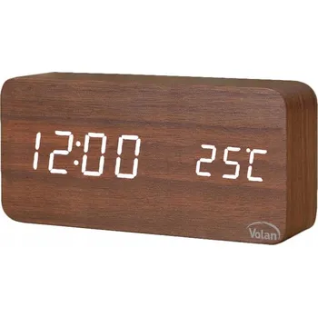 Budík Dřevěný Budík Elektronický LED Digitální Stolní – TEPLOMĚR + DATUM