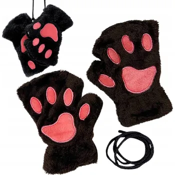 Rukavice RUKAVICE KOČIČÍ TLAPKY MEDVĚD LIŠKA VLK FURRY PALČÁKY BEZ PRSTŮ TEPLÉ CHLUPATÉ