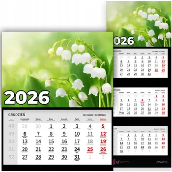 Kalendář Nástěnný Kalendář Trojdílný 2026 Rok Kancelářský Závěsný Konvalinka Mix Vzorů