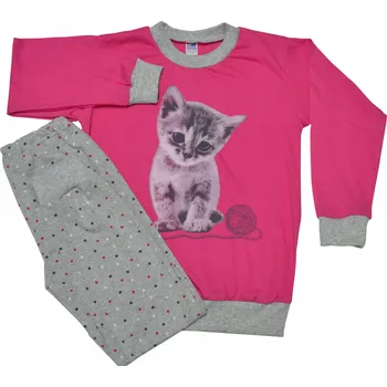 Dívčí pyžamo PYŽAMO BAVLNA KOČKA RŮŽOVÁ TMAVÁ/TEČKY VEL. 104 SUTEX