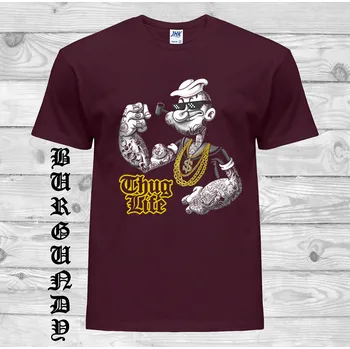 Pánské tričko levne-bavlnene-tricko-potisk-Pepek-namornik Barva: Burgundy - vínová, velikost: 5XL