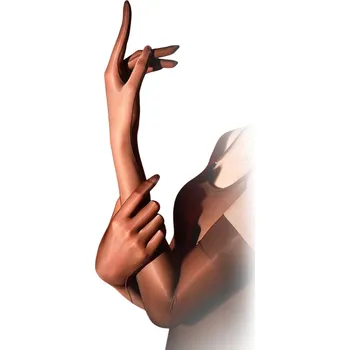 Rukavice Dlouhé lesklé nylonové rukavice imitující punčochové kalhoty, hnědé, retro styl