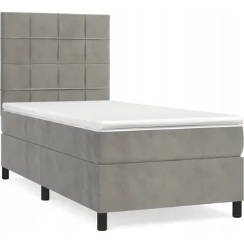 Postel Kontinentální postel s matrací, světle šedá, samet, 90x190 cm