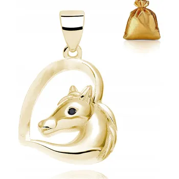 Přívěsek ZLATÝ PŘÍVĚSEK PŘÍVĚSEK SRDCE KŮŇ S ČERNÝM ZIRKONEM STŘÍBRO RYZOST 925