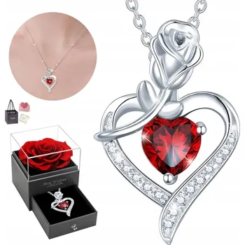 Náhrdelník Dámský Naszyjnik SREBRNY Zawieszka Červená Růže ZIRKON Broušený jako diamant