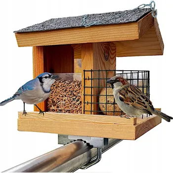 Krmítko pro ptáka KRMÍTKO PRO PTÁKY NA BALKON, VELKÉ DŘEVĚNÉ NA ZIMU, NA ZÁBRADLÍ 20 CM