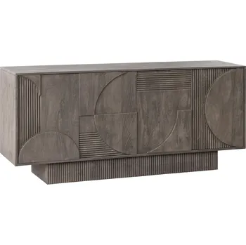 Organizace kuchyně Moderní art deco příborník Sonia se čtyřmi dvířky s geometrickým zdobením z masivního mangového dřeva v šedé barvě 170 cm