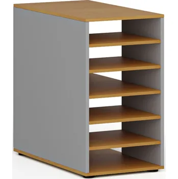 Policová skříň Přístavná policová skříňka k pracovnímu stolu PRIMO GRAY, pravá, šedá/buk