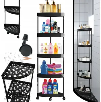 Koupelnový nábytek 5-PATROVÁ ROHOVÁ POLICE DO SPRCHY, STOJÍCÍ ORGANIZÉR DO KOUPELNY, REGÁL S KOLEČKY