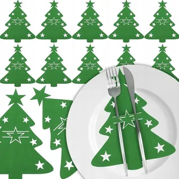 Příbor SADA 12x POUZDRO NA PŘÍBORY PODLOŽKA VÁNOČNÍ STROMEK ZELENÁ