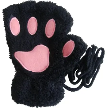Rukavice Dámské pletené palčáky Univerzální velikost Plyš Polyester Hřejivé zimní rukavice se vzorem kočičích tlapek Měkké pohodlné palčáky černá