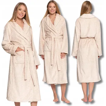 Dámský župan Dámský župan teplý dlouhý MORAJ na zavazování s kapsami pohodlný béžový XL