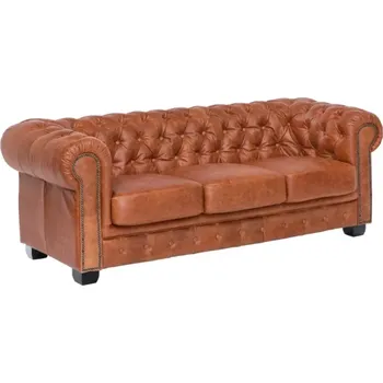 Pohovka Chesterfield 3místná pohovka z pravé kůže vintage světle hnědá