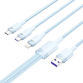 Datový kabel Kabel USB 2.0 A na 3 v 1 6A Vention CTRLG 1,5M (modrý)