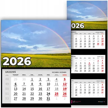 Kalendář Trojdílný kalendář 2026 Závěsný nástěnný Kancelářský Příroda Duha Vzory