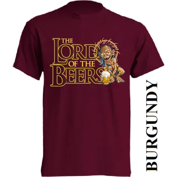 levne-bavlnene-tricko-potisk-pivo-Glum-pan-prstenu Barva: Burgundy - vínová, velikost: 5XL