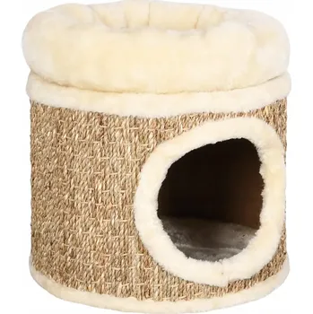 Domeček pro kočky s škrabadlem z mořské trávy, béžový, 31 x 33 cm, deska 1,2 cm