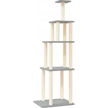 Víceúrovňové škrabadlo pro kočky s plyšem a sisalovými sloupky, světle šedé,