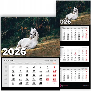 Kalendář Trojdílný kalendář na rok 2026, nástěnný, kancelářský - přírodní motivy, bílý kůň (různé vzory)