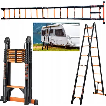 Žebřík VENKOVNÍ 6M6 TELESKOPICKÝ ŽEBŘÍK OCEL VÍCEÚČELOVÝ 2×8 STUPŇŮ 150KG