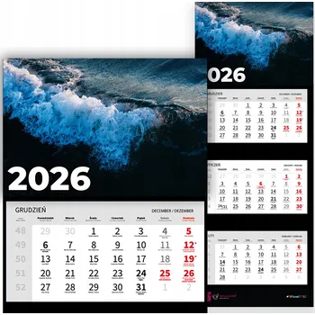 Obraz Třídílný kalendář na rok 2026, nástěnný, závěsný, příroda, vlna, vzory