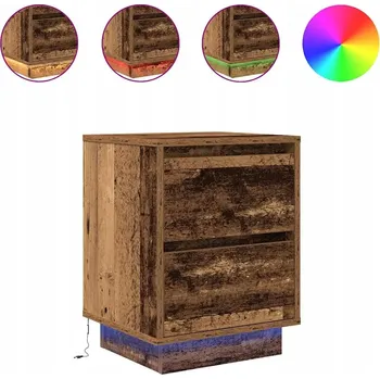 Noční stolek Noční stolek s LED osvětlením, staré dřevo, 38x34x50 cm