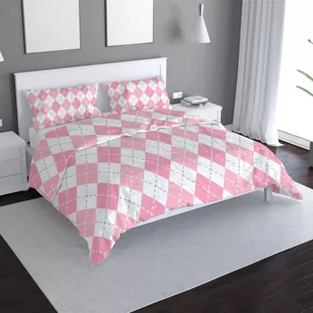 Povlečení Sablio Povlečení Růžové a bílé kosočtverečky - 140x220 / 90x70