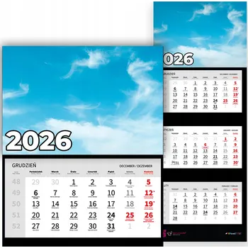 Kalendář Trojdílný kalendář 2026 Stolní nástěnný závěsný Příroda Nebe Vzory