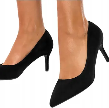 Dámské lodičky LODIČKY NA JEHLÁCH DÁMSKÉ ŠPIČATÉ ČERNÉ KLASICKÉ KOŽENÁ STÉLKA vel. 39