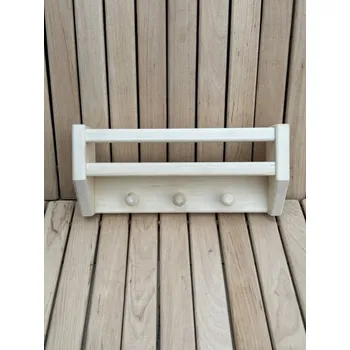 EVEI Dřevěná police do sauny s věšáky 29 x 13 x 9 cm