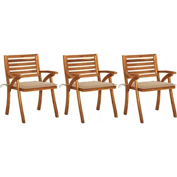 Zahradní židle s polštáři, 3 ks, masivní akátové dřevo