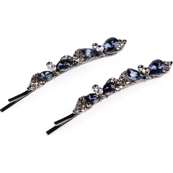 Sponky do vlasů / pinetky s broušenými kamínky Varianta: modrá tmavá antracit, Balení: 2 ks
