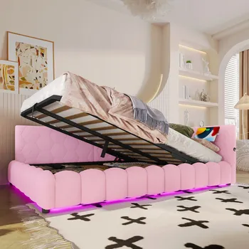 Postel Dřevěná manželská postel Arhatreya 140x200 růžová